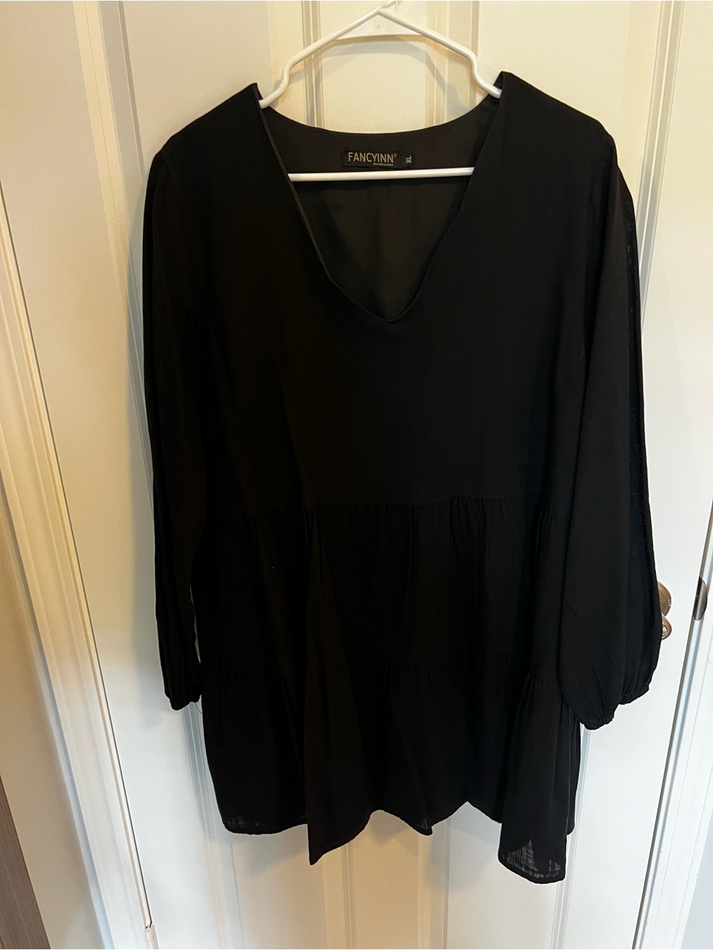 Fancyinn Black V-Neck Tiered Tunic